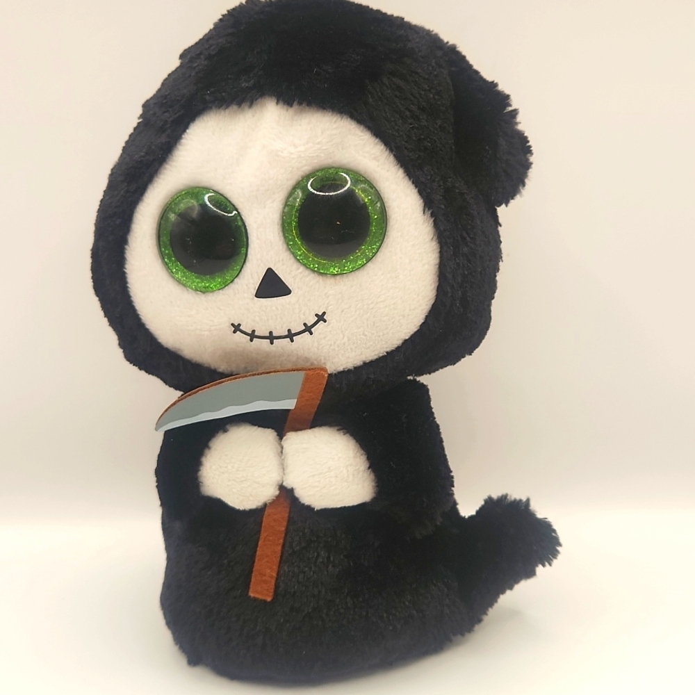 Beanie Babies Boos Grimm Reaper Halloween Black 7" Plush Green Glitter Eyes 2015